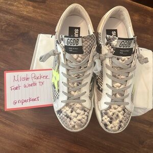Golden Goose Snake Print Sneakers with Cream Accents